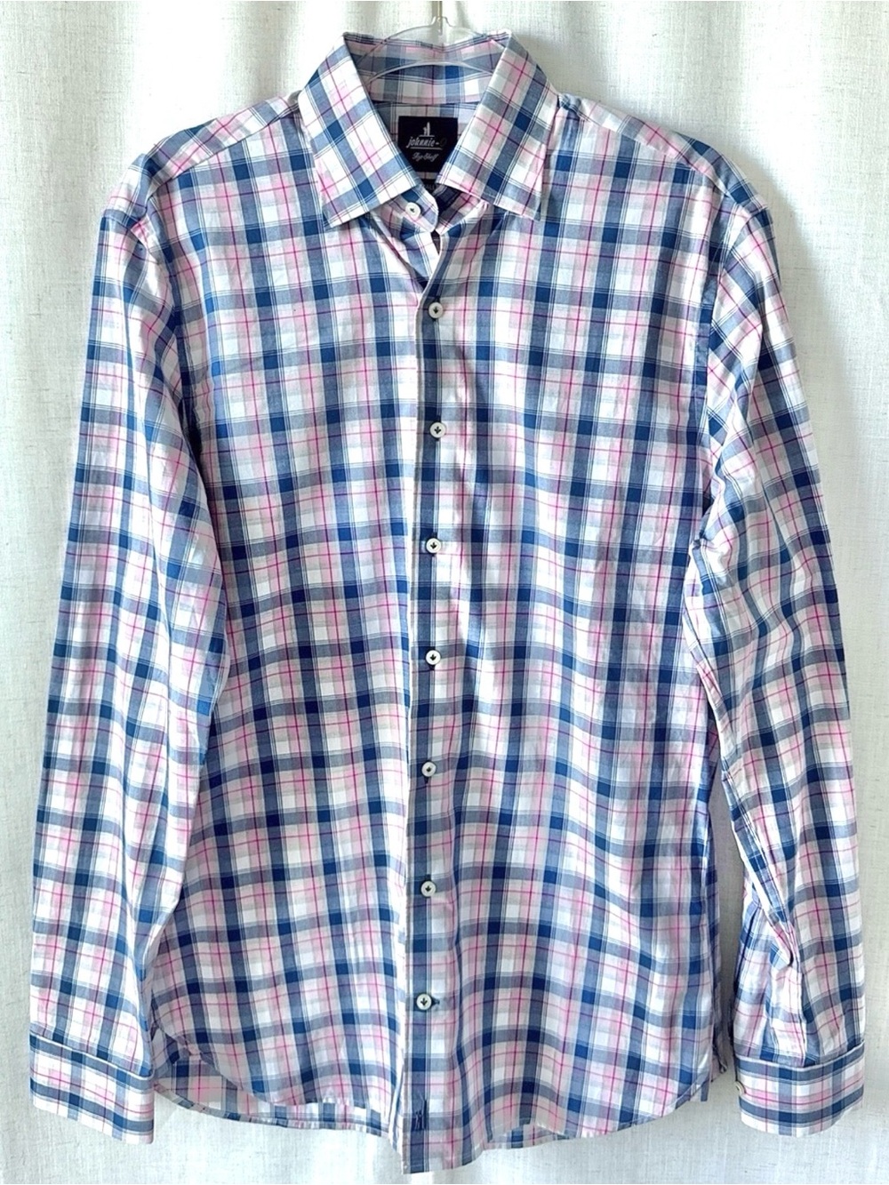 Johnnie-O Top Shelf Granger Button-Down Shirt Pink Blue Plaid Size Small NWT - Picture 2 of 13